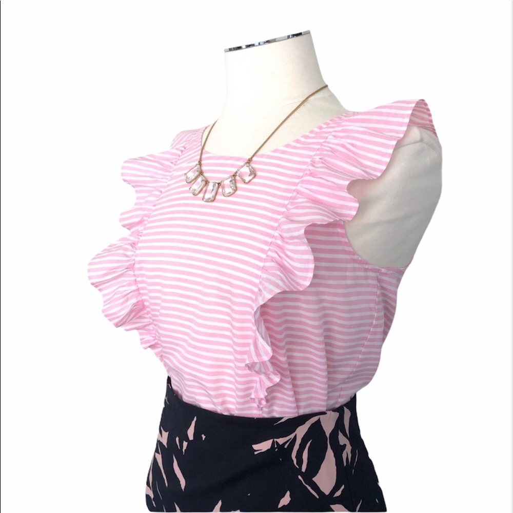 J. Crew Pink Striped Ruffle Blouse - Picture 4 of 10